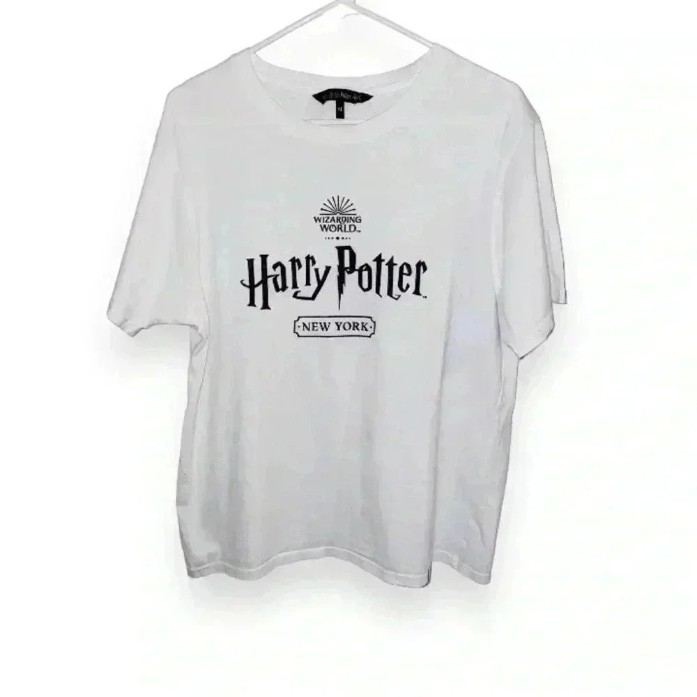 Harry Potter Official White Felt Graphic Short Sleeve Tee, size M